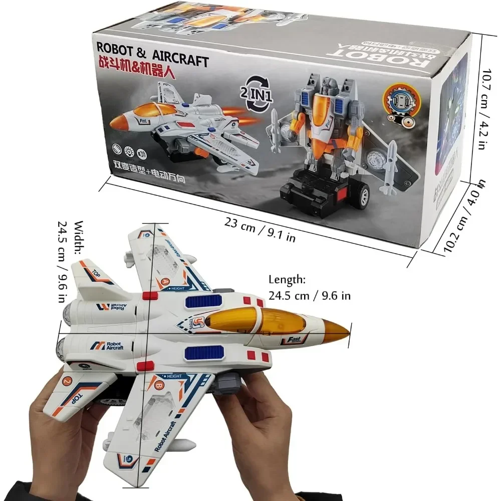 Avión de de deformación de juguete, Robot que funciona con pilas con luz y sonidos, regalo de cumpleaños para luchador de acción Go para niños y niñas - imagen 2