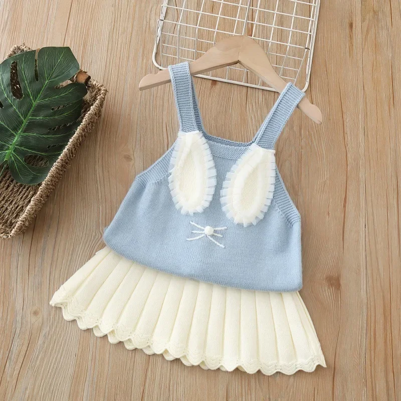 MILANCEL Conjunto de ropa para niñas de 2 a 6 años, camisola de conejito, prendas de punto y Falda de punto plisada, traje de suéter para niñas de 2 piezas - imagen 3