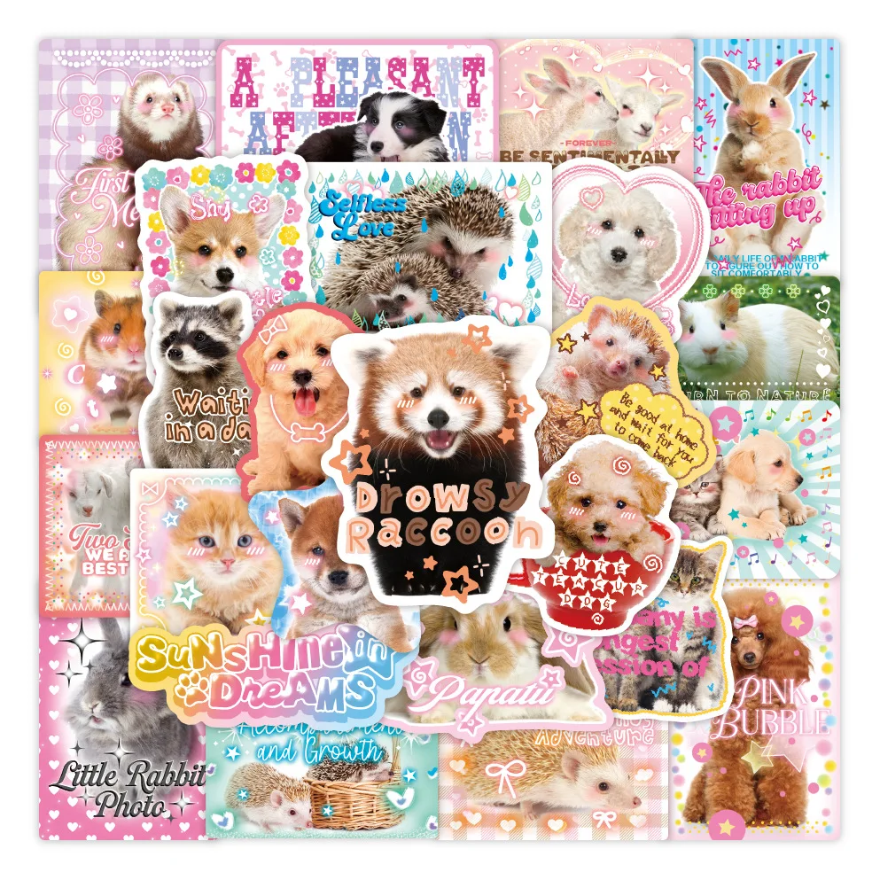 50 pegatinas de grafiti de dibujos animados para mascotas, pegatinas de equipaje para funda de teléfono móvil DIY, Animal de gato y hámster - imagen 2