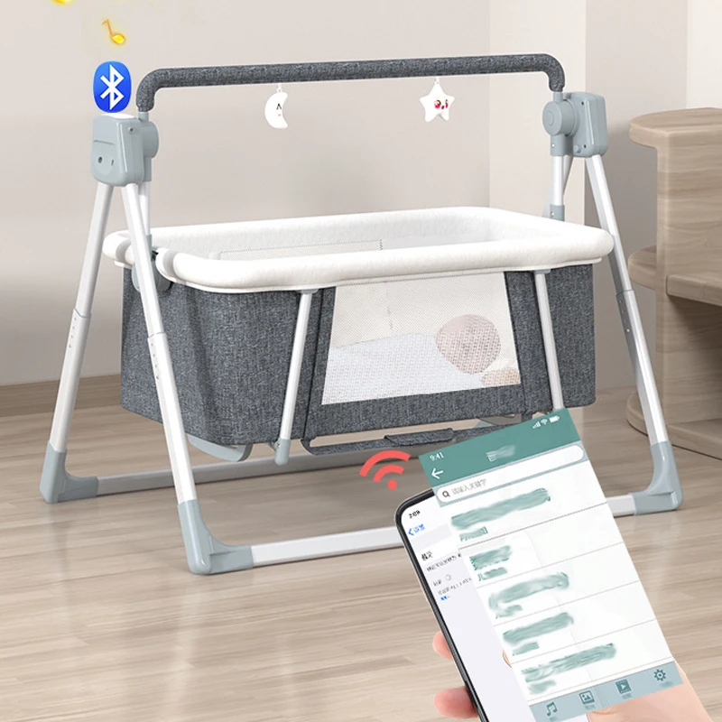 Columpio eléctrico multifuncional para bebé, mecedora portátil con Bluetooth y altura ajustable y temporizador, diseño plegable
