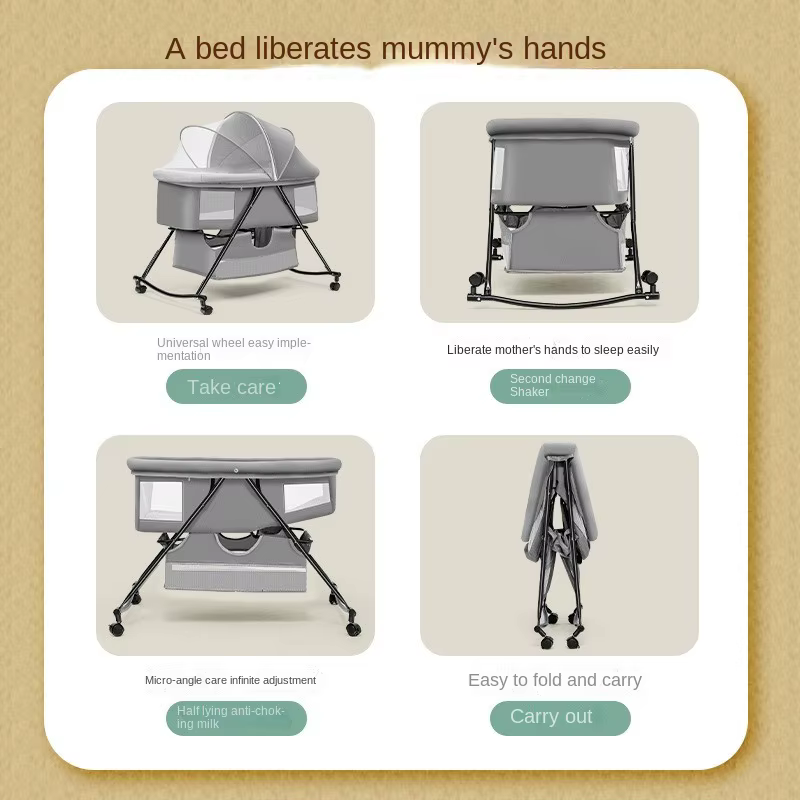 Lazychild Cuna plegable portátil bebé basculante diseño patchwork - imagen 2