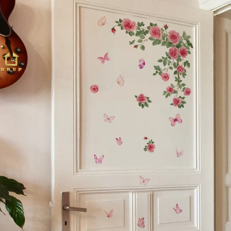 Pegatinas de pared autoadhesivas con flor de mariposa para refrigeradores, dormitorios, gabinetes, decoración del hogar, pegatinas de pared