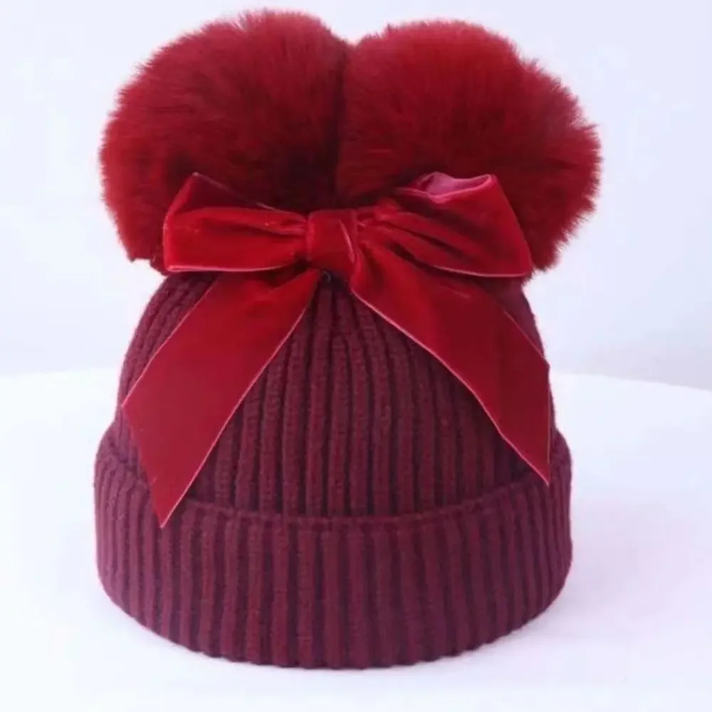Gorro de lana tejido para niños con pompón, forro de algodón, gorros de invierno, gorro grueso y cálido para niños y niñas - imagen 3