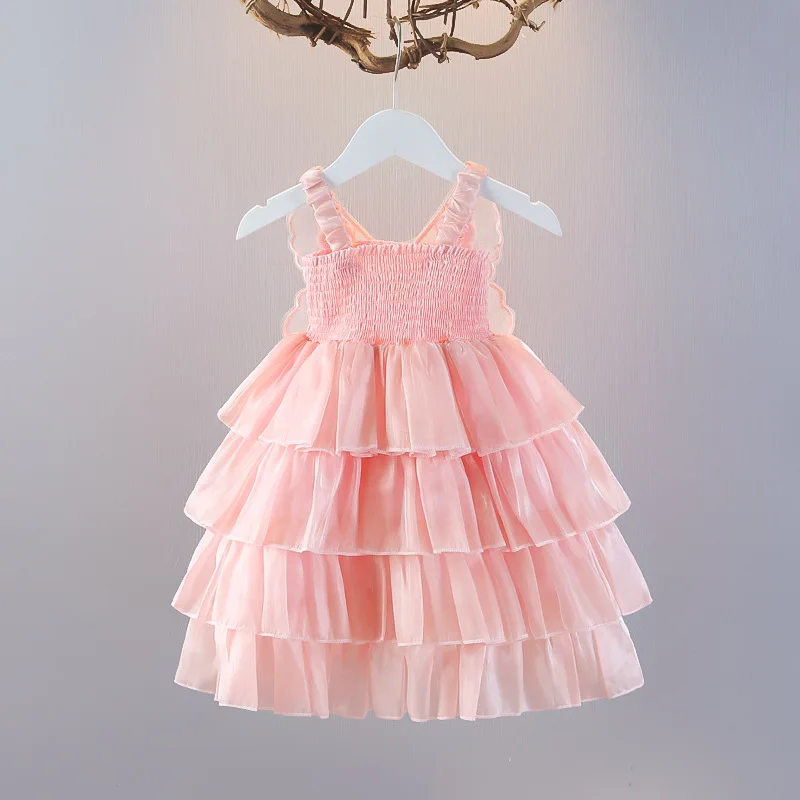 Vestidos de pastel de verano para niñas, vestido de princesa a la moda con mariposas en capas, falda tutú para niños, ropa con alas de satén, trajes, ropa de cumpleaños - imagen 2