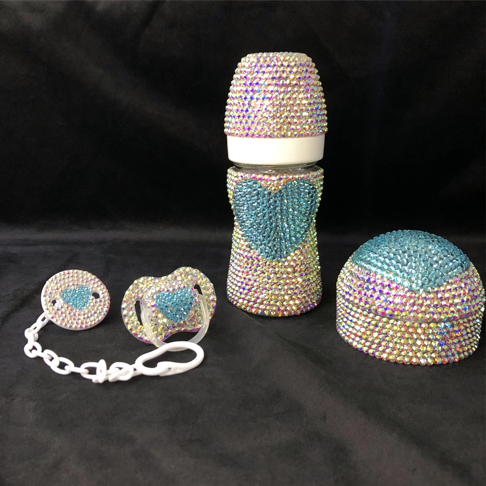 Juego de Clips de chupete y biberón dorados de cristal hecho a mano, decoración de guardería, corona de ala angular para niña recién nacida, 0-6m