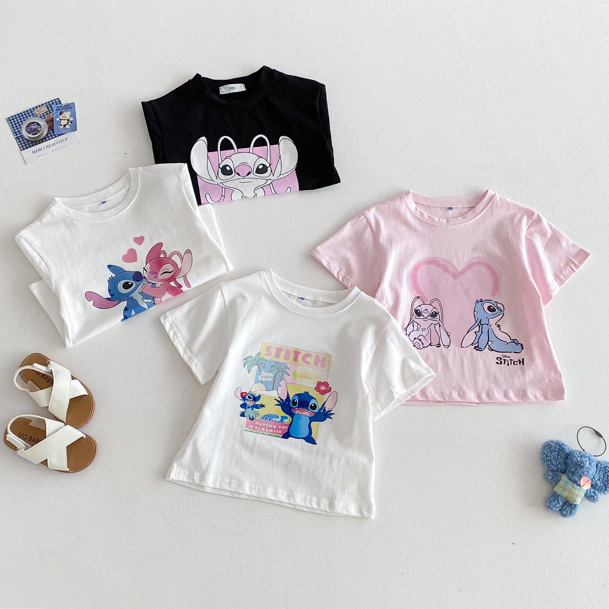 Camisetas de moda de dibujos animados de Disney para chicas, ropa de verano, pantalón corto informal sencillo, Tops de manga, Camiseta de algodón con cuello redondo para niños - imagen 2