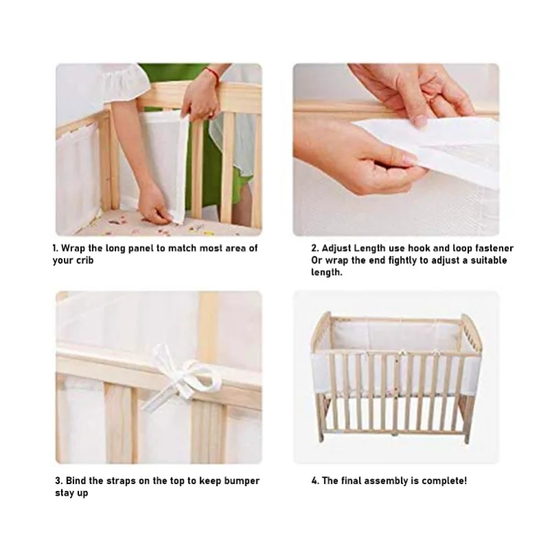 Parachoques para cama de bebé de malla transpirable, forro de cuna de malla suave, Protector de cuna anticaída para bebé, color gris ciruela, 2 uds. - imagen 3