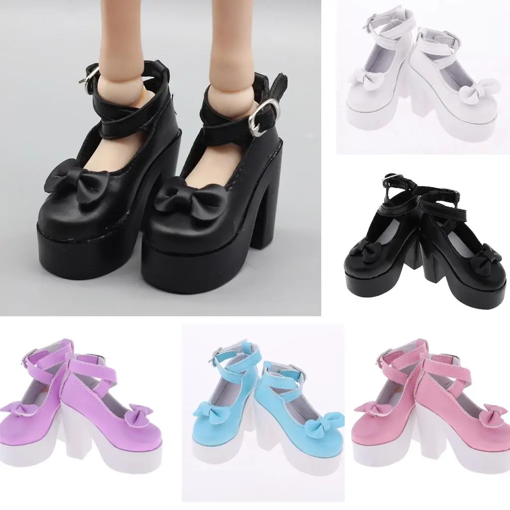 Sandalias elegantes de tacón grueso con lazo para muñecas BJD - imagen 5