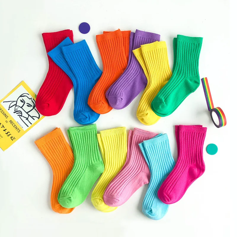 Calcetines de algodón para niños de 1 a 5 años, calcetines sólidos Kint cálidos y transpirables para niños, calcetines escolares de colores caramelo para Otoño e Invierno - imagen 2