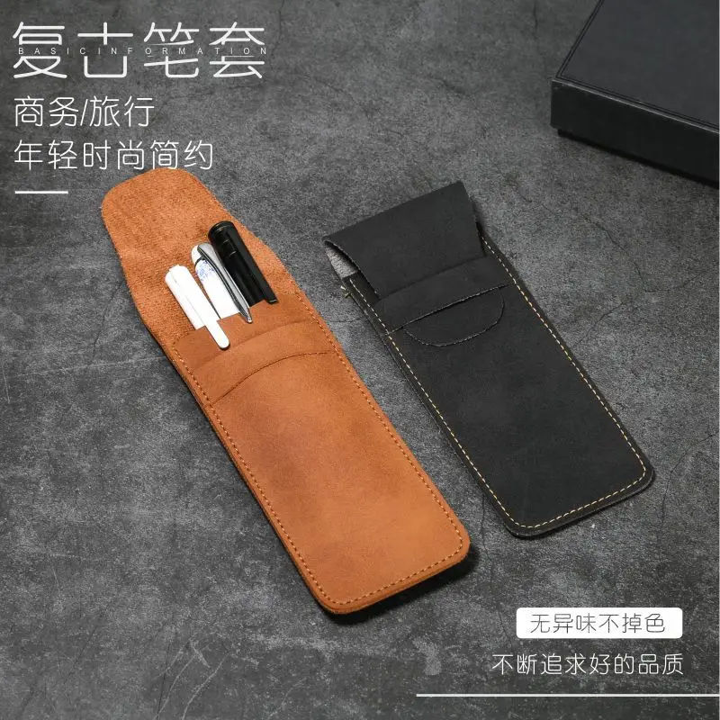 Estuche de cuero Vintage para bolígrafos, minibolso organizador de papelería para estudiantes, oficina, mujeres, hombres, viajes de negocios