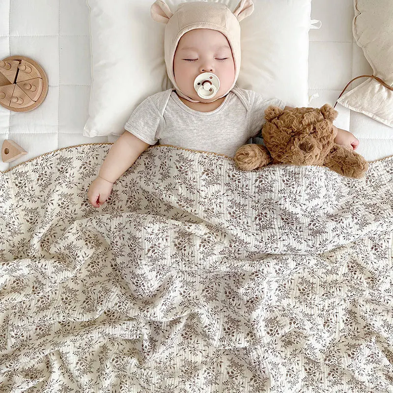 Manta envolvente de verano para bebé, colcha fina de 2 capas, mantas de muselina, gasa con estampado Floral, ropa de cama para niños - imagen 2