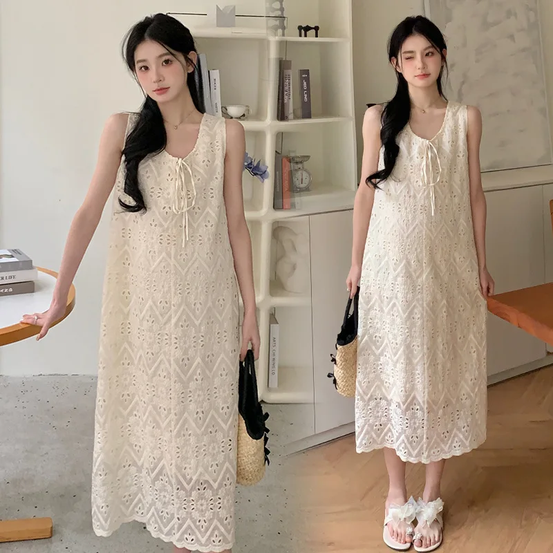 Vestido gasa lunares para maternidad sin mangas cordones verano - imagen 2