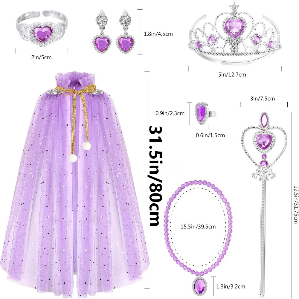 Capa de princesa con varita y corona vestido arcoíris para cumpleaños - imagen 3