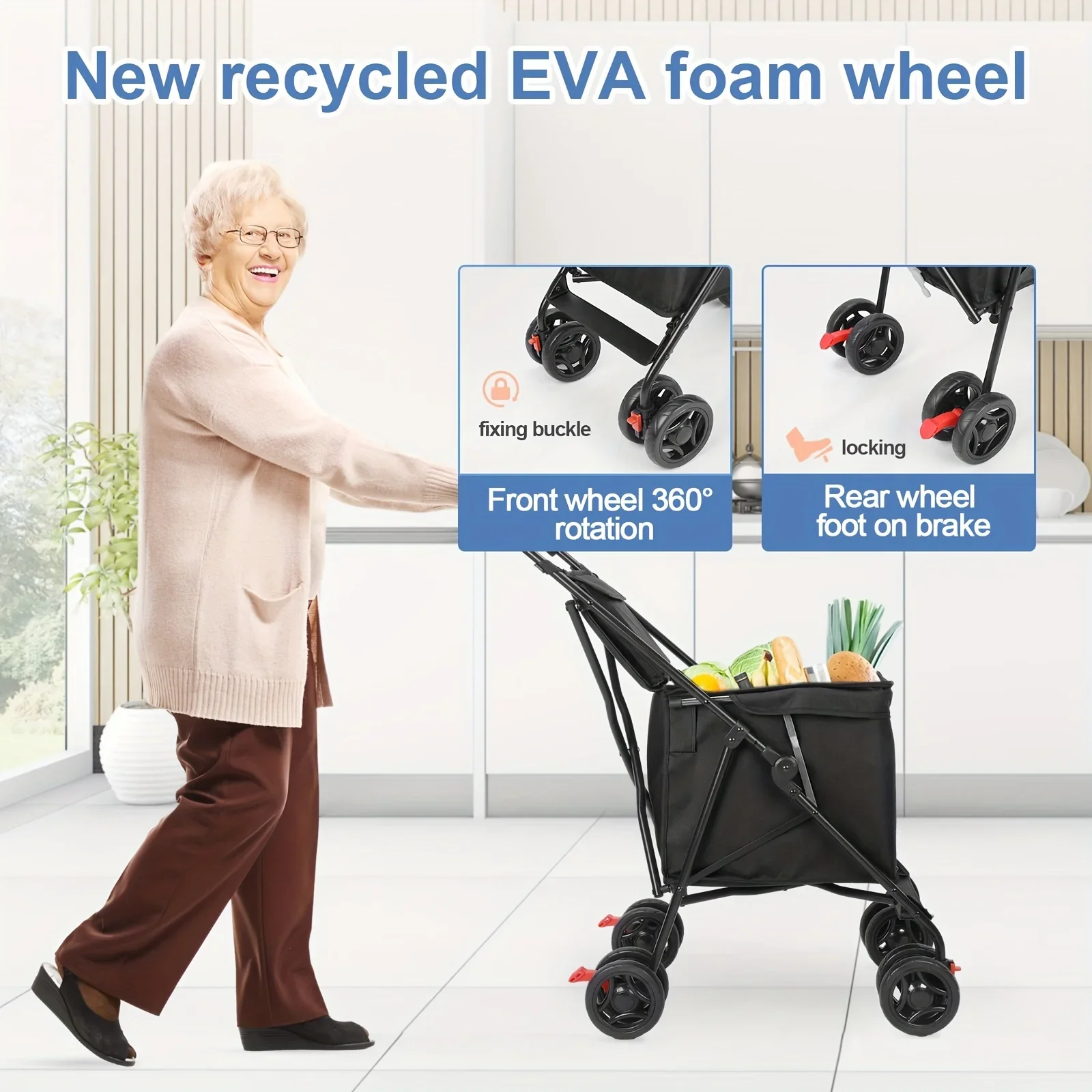 Carrito plegable para mascotas con ruedas giratorias y freno - imagen 2