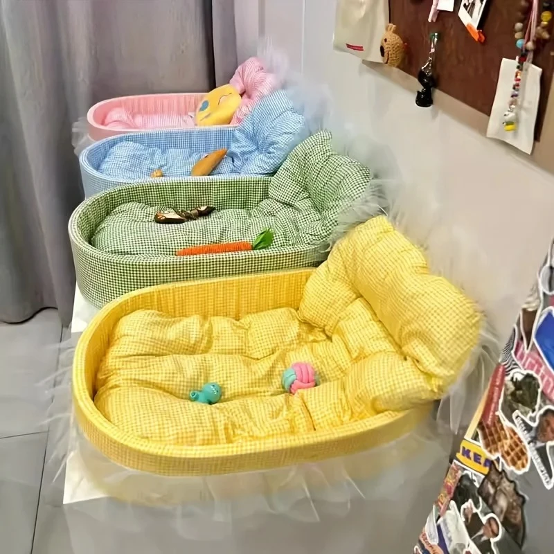 Sofá cama de princesa para gatos con bordes de gasa, tapete para mascotas lavable y extraíble para todas las estaciones, adecuado para gatos y perros