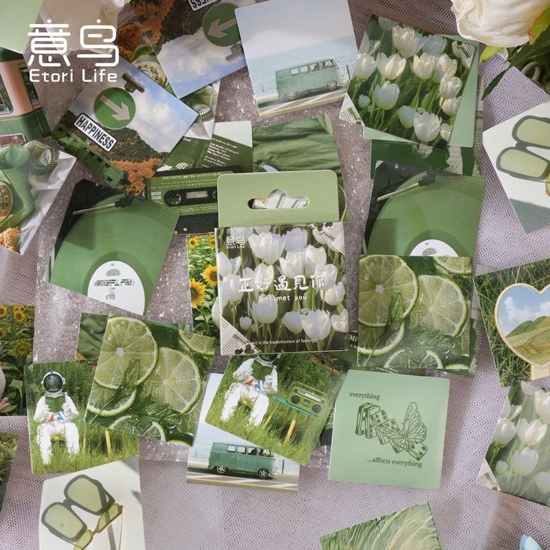 Pegatinas vintage scrapbooking – Paisajes verdes y flores