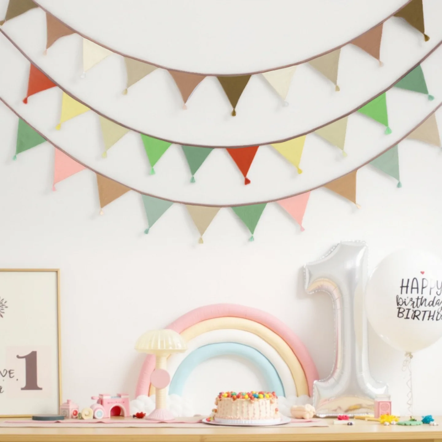 Banderas de cumpleaños con borlas Algodón puro Lavables Reutilizables para decoraciones de fiesta