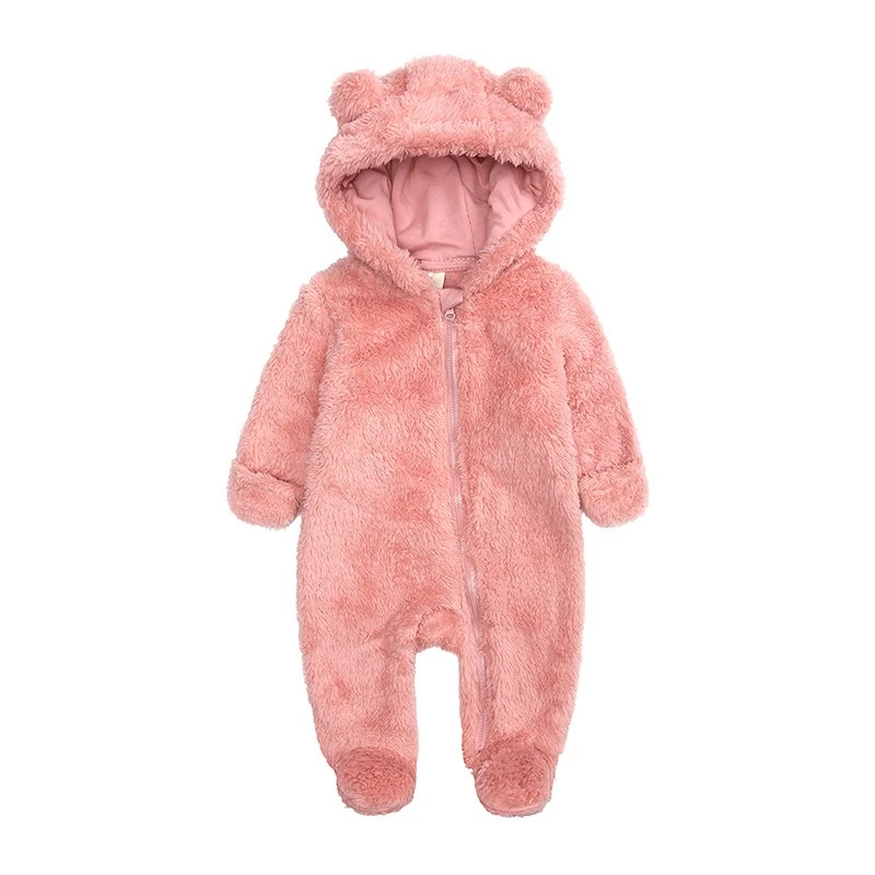 Mameluco unisex con capucha de oso peludo para bebé, cremallera diagonal, mono infantil lindo y cálido para otoño/invierno al aire libre para Navidad - imagen 3