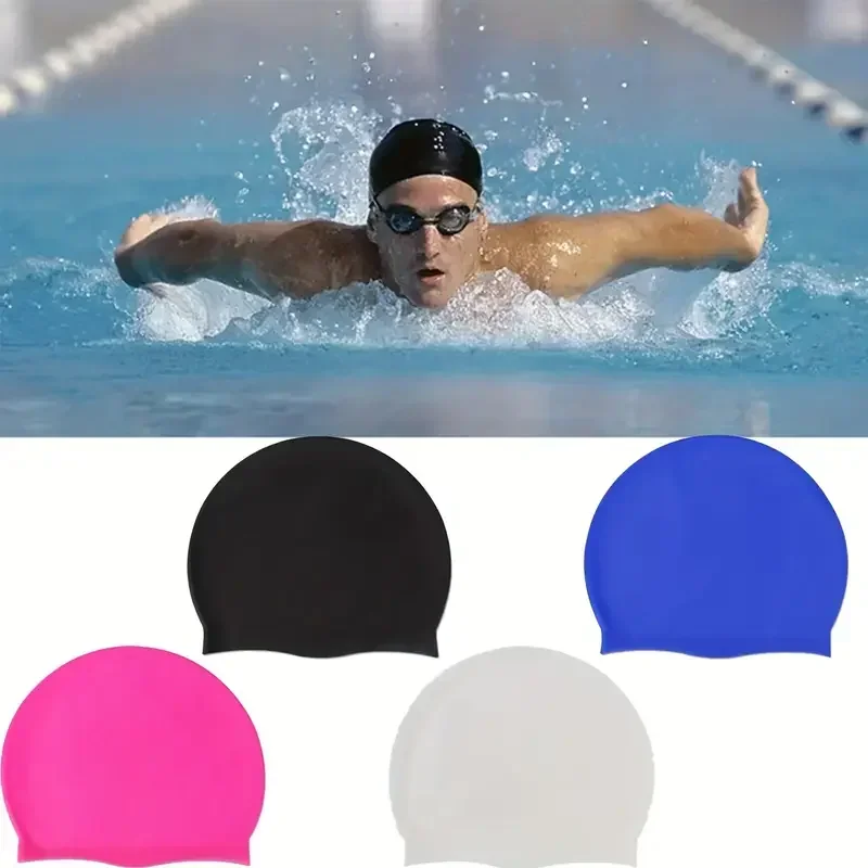 Gorros de natación para hombre y mujer, gorros de natación de silicona duraderos, gorros de natación impermeables Unisex para adultos, gorros de baño extensibles para piscina para cabello largo