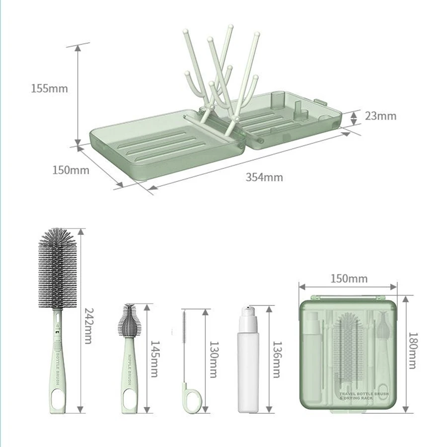 Juego de cepillos para botellas de viaje, rejilla de apertura automática y ranuras de secado de cepillos verticales, 3 cepillos, tendedero plegable, artículos esenciales para viajes para bebés - imagen 5