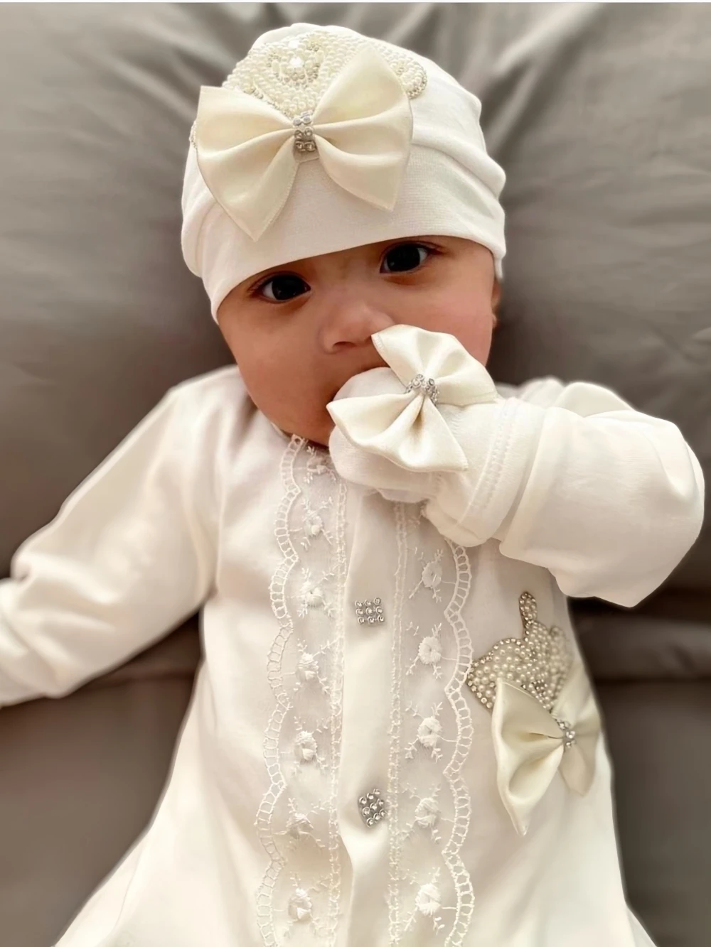 Mameluco de encaje bordado con nombre personalizado para bebé recién nacido, traje envuelto para bebé, productos para bebé, pantalones, mitones, manta receptora - imagen 4