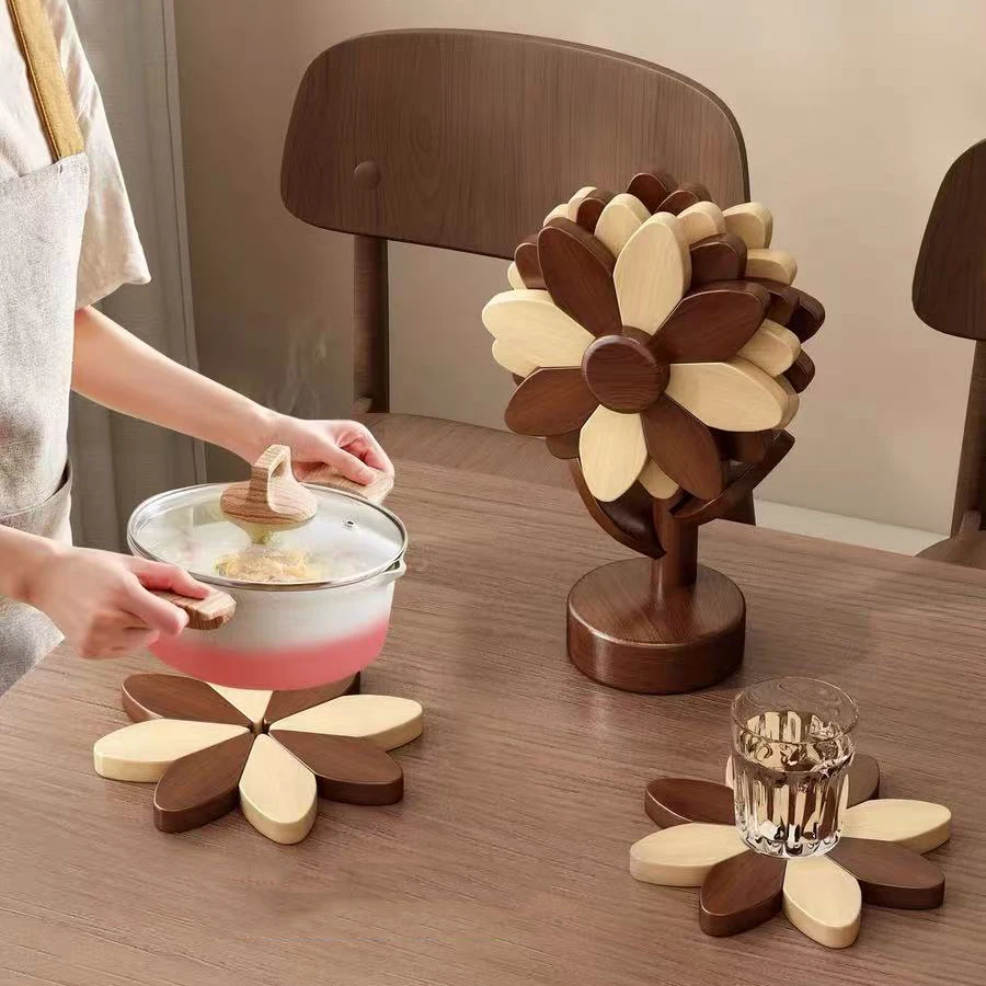Posavasos de girasol, manteles individuales, estera aislante, mesa de comedor de madera maciza, estera antiescaldado, regalo de Festival, decoración del hogar - imagen 4