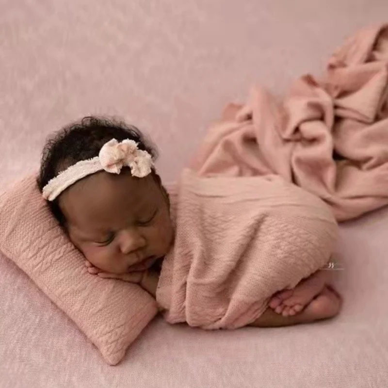 2 unids/set de accesorios para sesión de fotos de recién nacido, envolturas elásticas informales de Color sólido para bebé, mantas + almohada, accesorios de fotografía infantil - imagen 3