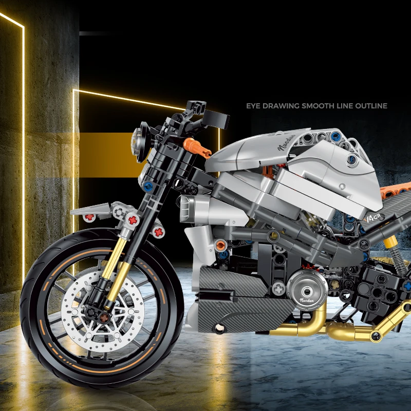 Modelo de motocicleta urbana 1:8, bloques de construcción MOC, vehículo de motocicleta, bloques técnicos, regalos de cumpleaños, juguetes para chico, niños y adultos - imagen 4