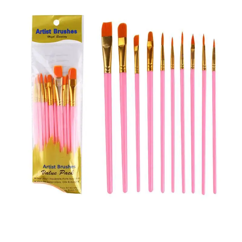 Juego de pinceles de pintura de 10 Uds., pinceles de pintura de pelo de nailon para acuarela al óleo acrílico, arte de uñas facial, dibujo de pintura de detalles en miniatura - imagen 5