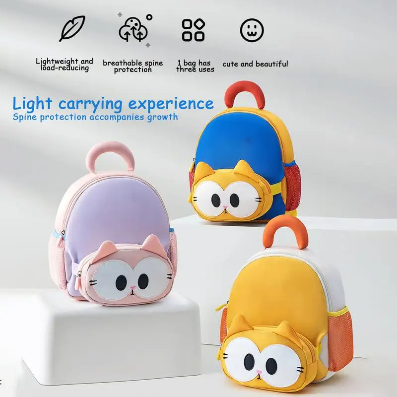 Mochila pequeña para niños pequeños, mochila pequeña para niños pequeños, bonita mochila preescolar con diseño de gato, mochila de hombro de gran capacidad para niños de guardería - imagen 2