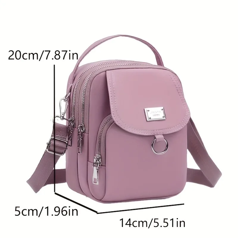 Mini bolso cruzado para mujer, bolso de nailon ligero, 1 ud. |   Múltiples compartimentos con cremallera + correa para el hombro desmontable - imagen 3