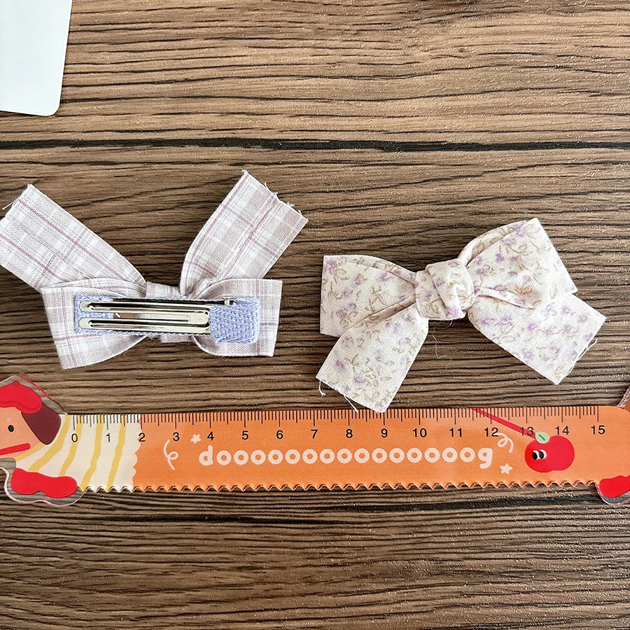Tela dulce coreana con lazo Floral para niña, pasadores con flequillo lateral a cuadros, accesorios para el cabello para niña y niño - imagen 4