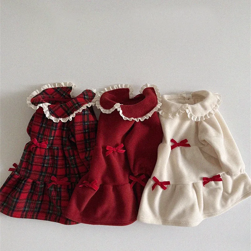 MILANCEL Vestido de otoño para niña con lazo y encaje – princesa - imagen 2