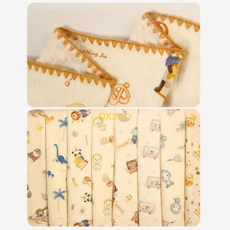 QX2D Manta algodón para bebé con bonito diseño dibujos animados, manta transpirable para recién nacido, regalo