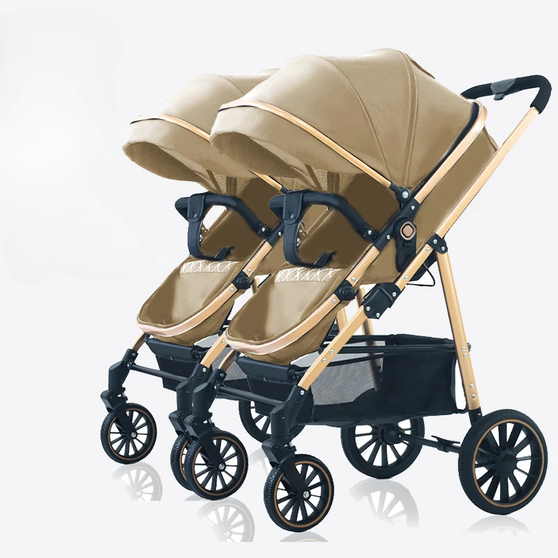 Nuevo cochecito de bebé gemelo de aspecto alto, respaldo ajustable, cochecito de bebé gemelo desmontable, cochecito de bebé doble plegable - imagen 5