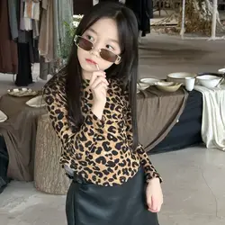 Camiseta manga larga de leopardo para niña – Algodón suave