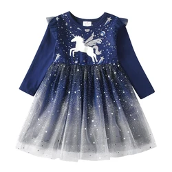 DXTON Vestido de princesa infantil volantes – Galaxia estrellada