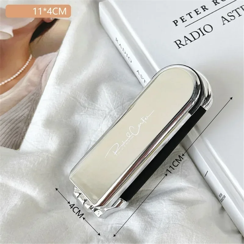 Cepillo de pelo sencillo con espejos para mujer y niña, peine con cojín de aire con lazo de Color plateado, peine portátil para viaje - imagen 4