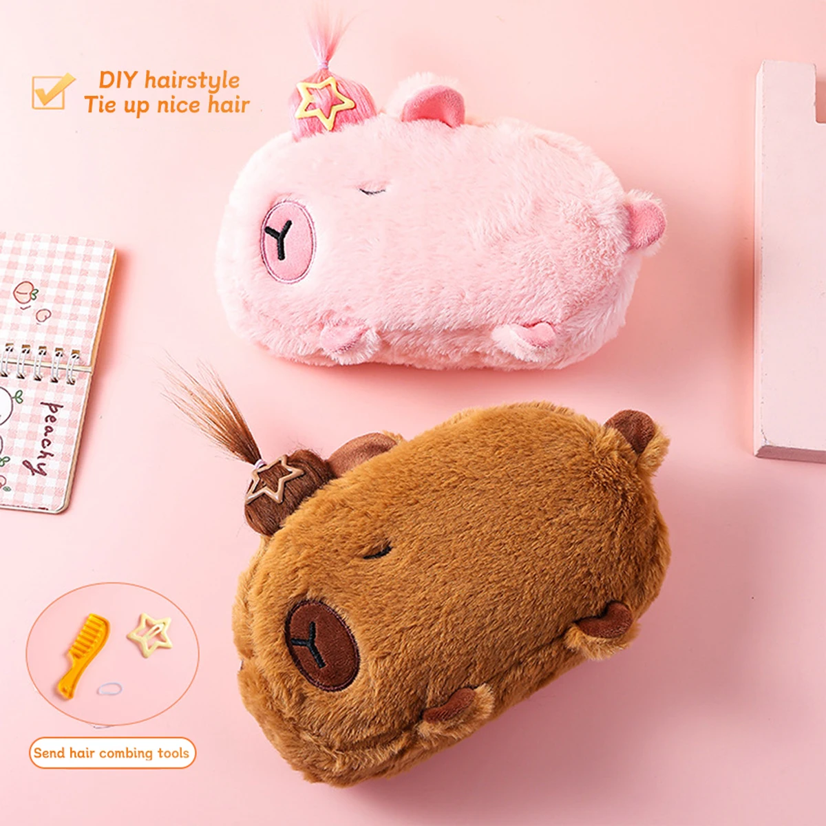 Estuche de lápices Capibara peluche – Bolso escolar gran capacidad - imagen 5