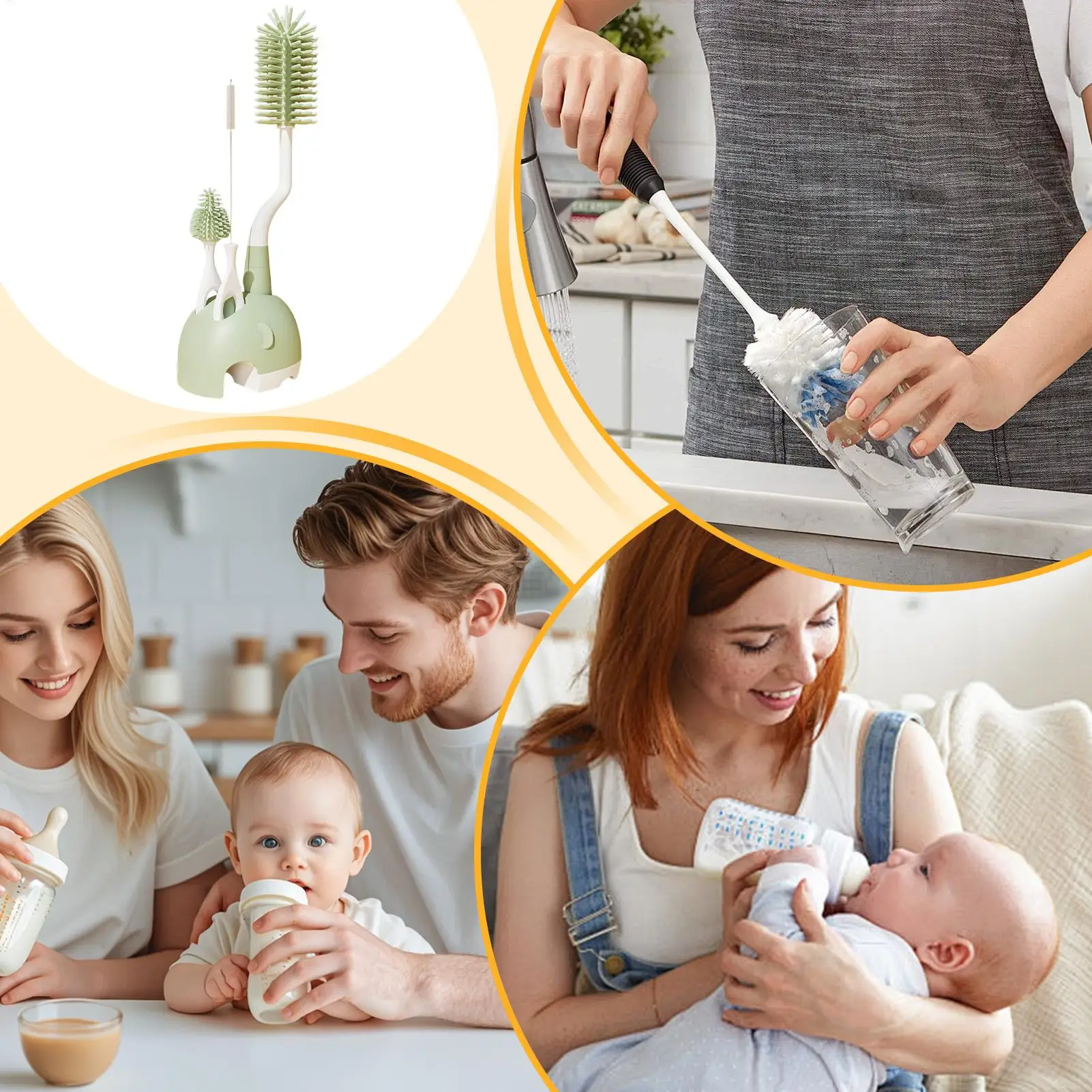 Juego de cepillos para biberones, Kit de limpieza de tazas multifuncional, juego de cepillos para biberones antiarañazos para viajes, Picnic, dormitorio, guardería - imagen 5