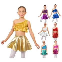 Conjunto de danza jazz para niña con lentejuelas y volantes