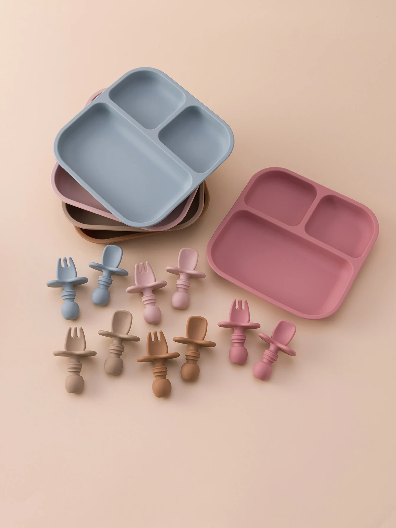 Juego de alimentación de bebé colorido, platos de succión de silicona, cuchara de entrenamiento sin BPA, tenedor, vajilla de destete para niños pequeños, 3 uds. - imagen 2