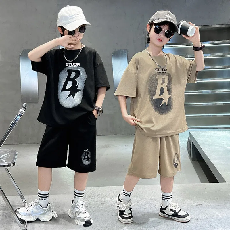 Conjunto verano niños deportivo camiseta algodón letras pantalón corto - imagen 3
