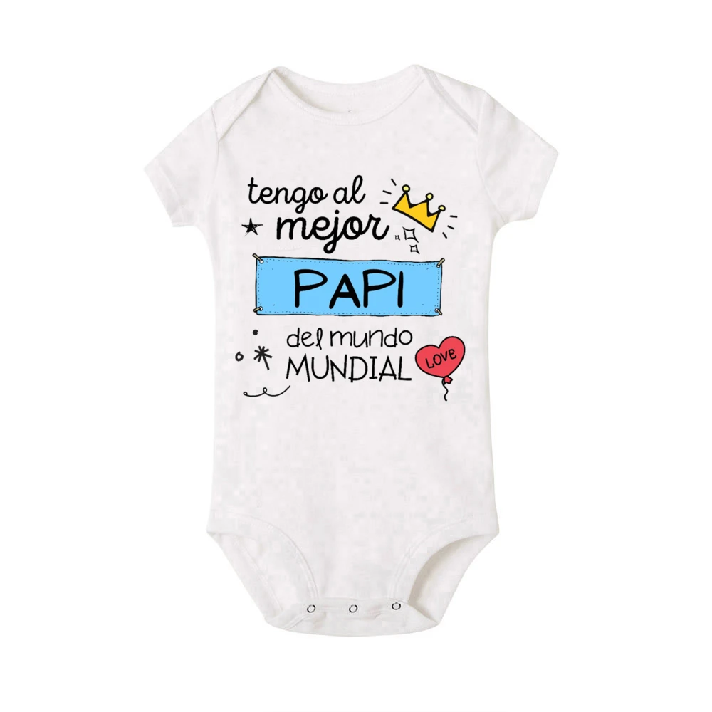 Ik heb de beste moeder en vader ter wereld Spaanse bedrukte baby jumpsuit romper met korte mouwen grappige pasgeboren unisex bodysuit - imagen 5