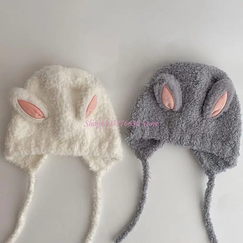 Gorro para bebé R6FD, gorro tejido con orejas conejo para otoño e invierno, gorro para niños, niñas y bebés, bonito - imagen 3