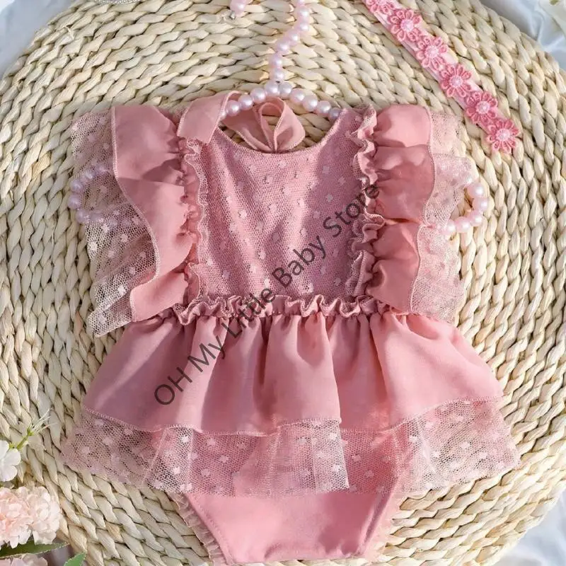 M76C Ropa para sesión fotos bebé, diadema flores y conjunto pelele, accesorios fotografía para niña - imagen 5