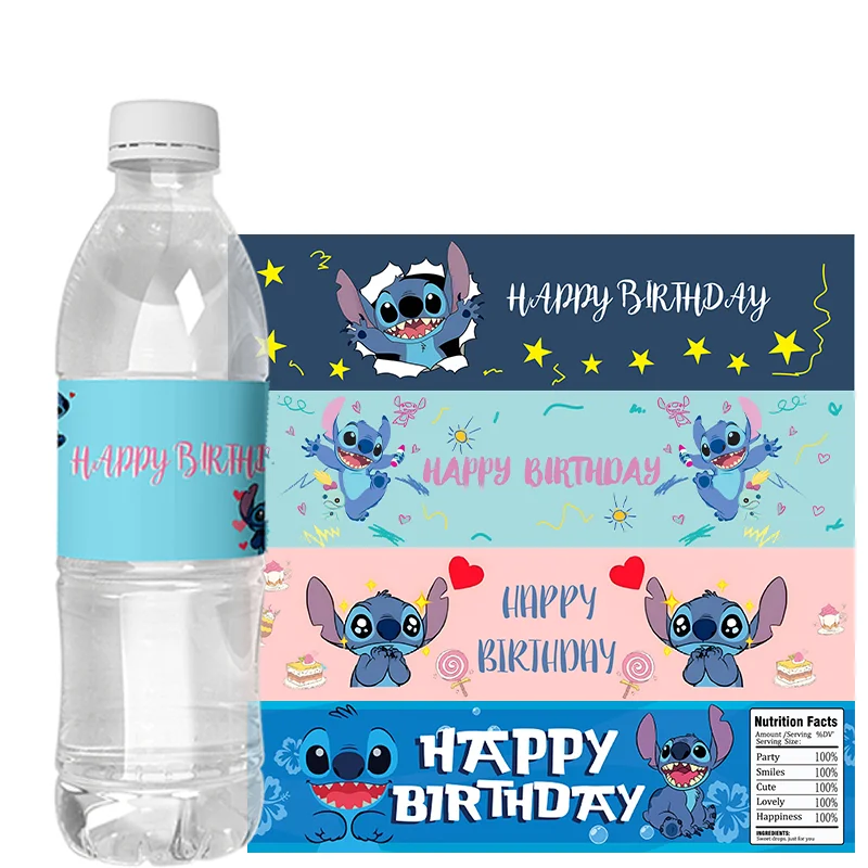 6 uds Lilo & Stitch niños fiesta botella de agua etiquetas de vino pegatinas autoadhesivas envolturas de dulces cumpleaños decoración de Baby Shower