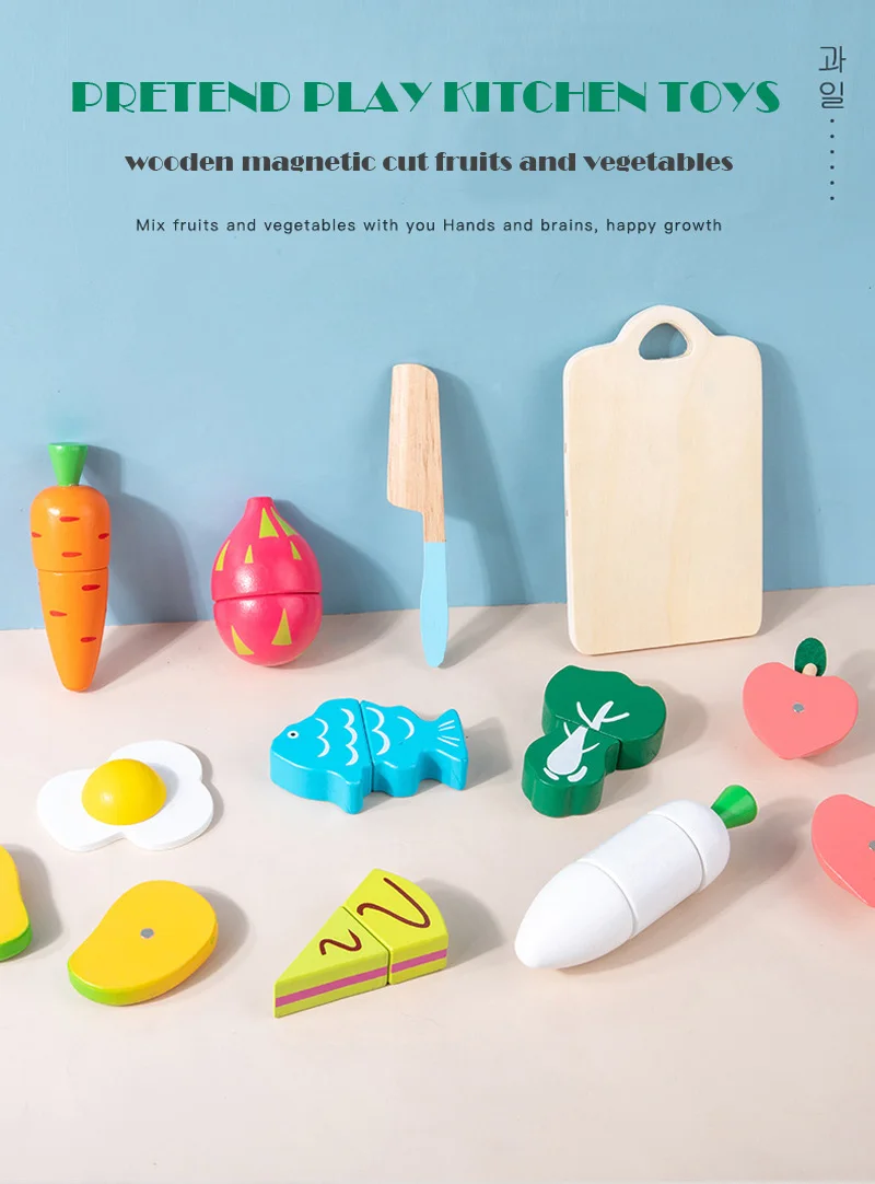 Frutas verduras madera corte magnético - variedad