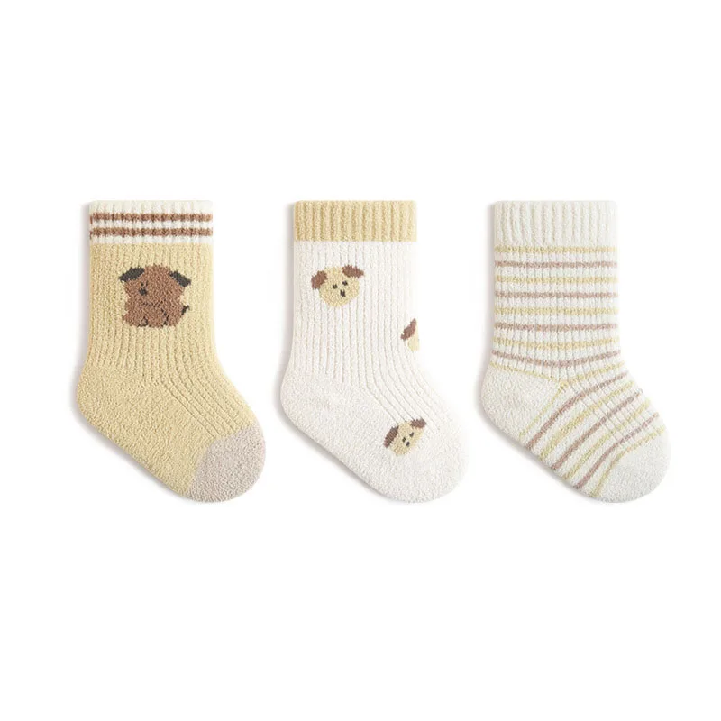 3 pares por lote de calcetines de invierno para niños en tubo 0-5T calcetines cálidos acolchados de lana para niños calcetines gruesos de animales de dibujos animados calcetines para niñas - imagen 2