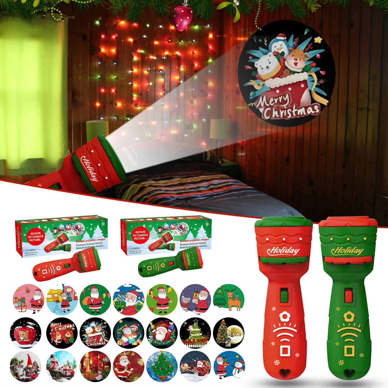Proyector navideño infantil con escenas de Santa y árbol - imagen 5